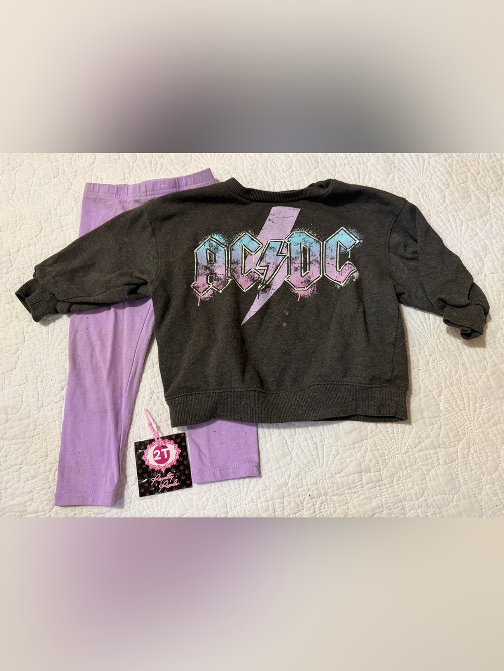 AC/DC Kids Black Sweatshirt Set with Purple and Blue Graphic